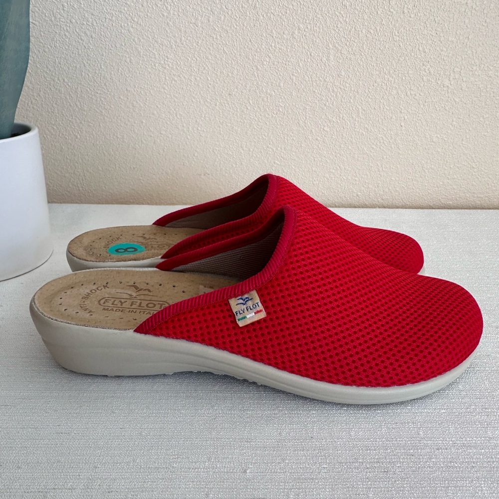 New Fly Flot Red Mesh Lightweight Mules Women’s EU39 US8 Italy